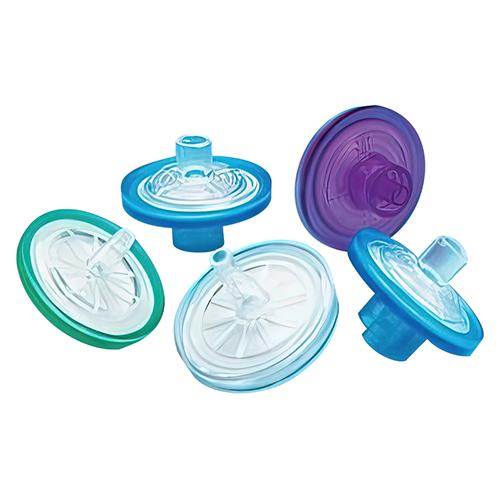 25 mm Syringe filter with 17 µm polyester screen  clear blue