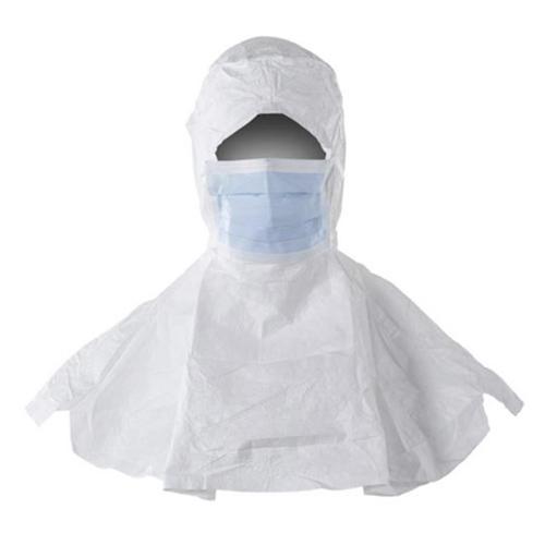 Tyvek IsoClean White Hood w Pleated 7  Blue Face Mask  Bound
