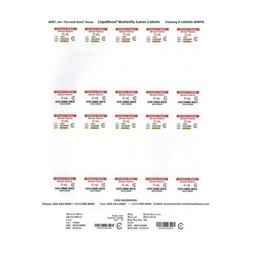 LiquiDose Butterfly Laser Ink Jet Labels 1-1 4  x 4-1 4  Whi