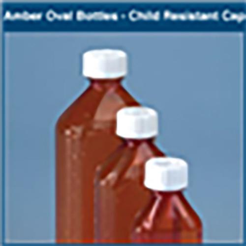 Amber Plastic Oval Bottles  Graduated with Child Resistant C