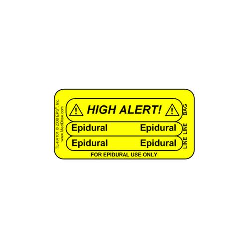 Line Tracing Label - Epidural  Black Text on Yellow Backgrou