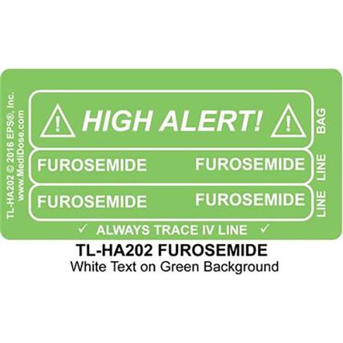 Line Tracing Label - Furosemide  White Text on Green Backrou