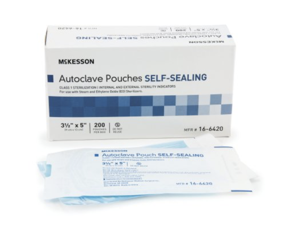 Sterilization Pouch McKesson EO Gas / Steam 3.5 X 5 Inch Transparent Blue / White Self Seal Paper / 