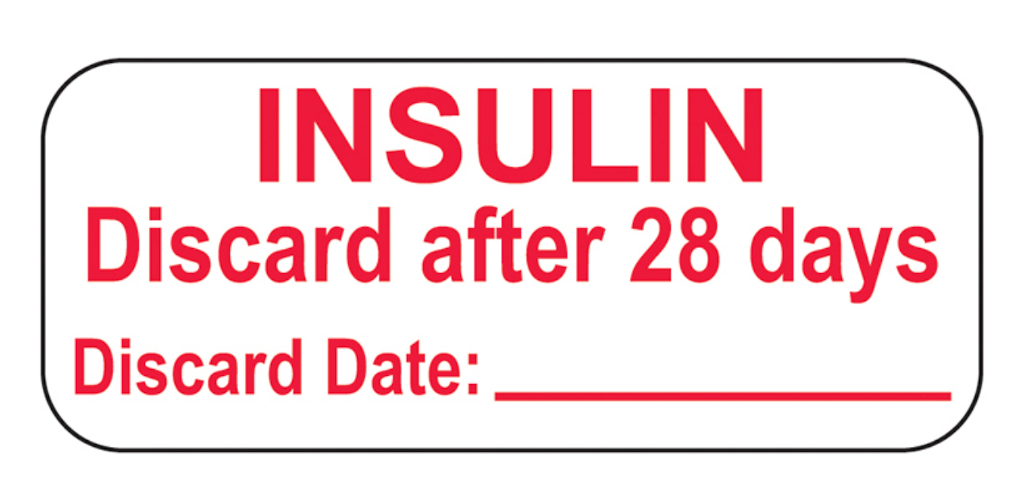 Insulin Discard after 28 Days. White with Red Text, 1-1/2 X 5/8", 1000/EA