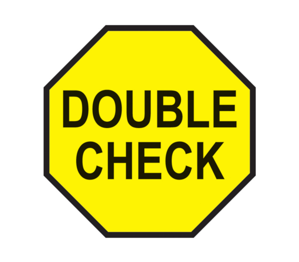 Label reads: "Double Check", Labels are Yellow with Black text, 1000/EA