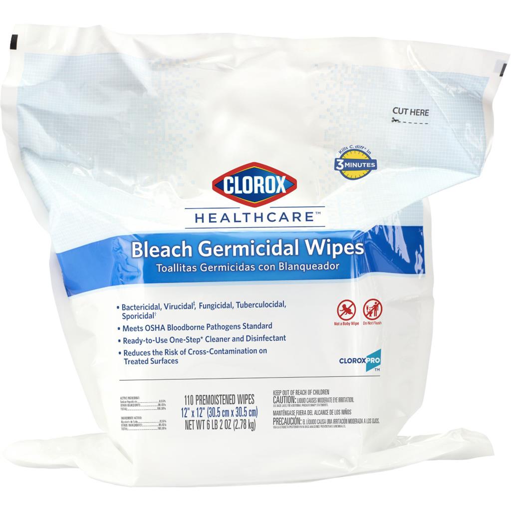 Clorox 110-Count Healthcare Bleach Germicidal Wipes Refill Pouch, 2/CS