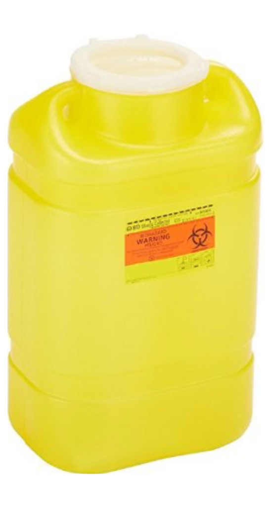 Chemotherapy Sharps Container 2-Piece 14H X 7.5W X 10.5D Inch 5 Gallon Yellow Base Snap-On Lid