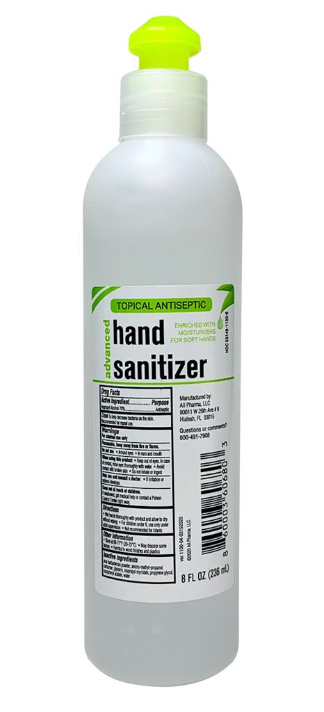 70% Isopropyl Alcohol Advanced Hand Sanitizer Enriched with Moisturizers, 8oz Bottle 1/each