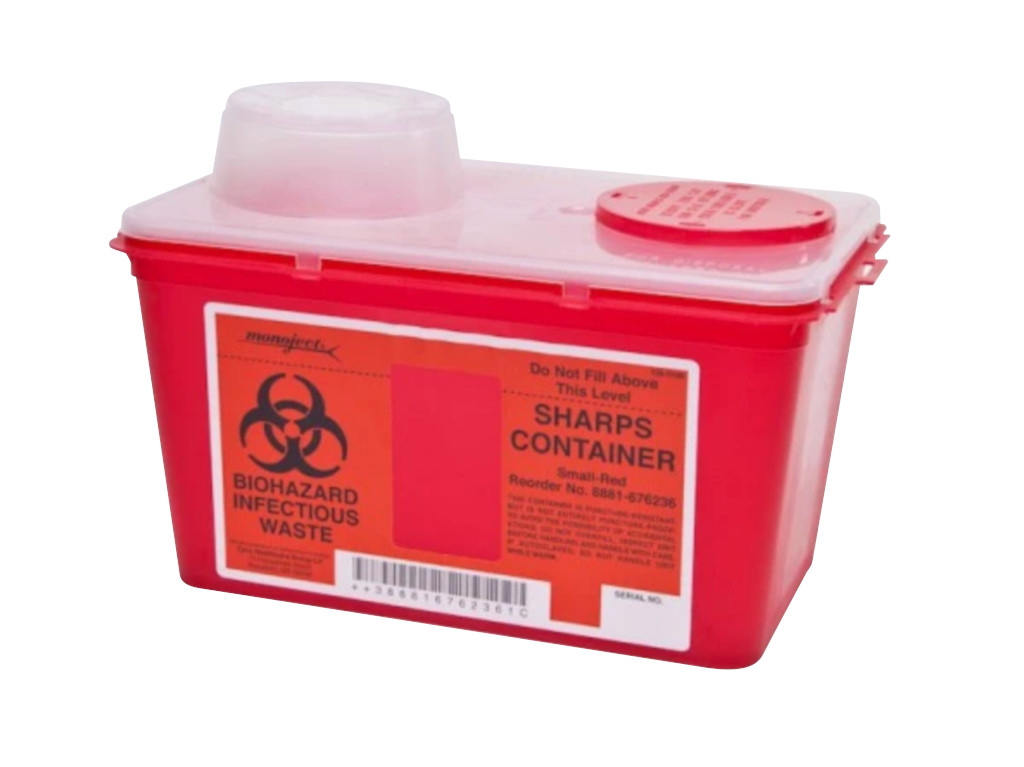 Multi Purpose Sharps Container Monoject 1-Piece 7.08H X 6.75W X 10.56D Inch 4 Quart Red Chimney Top,