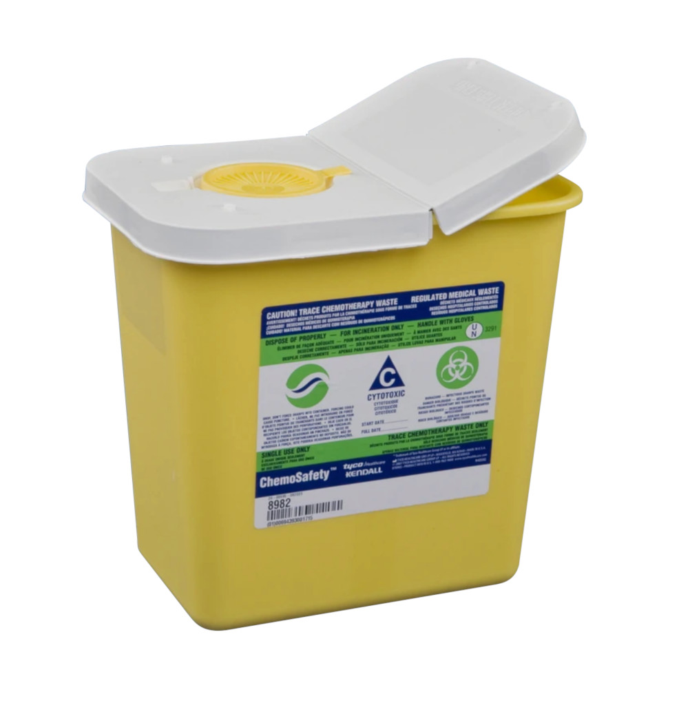 ChemoSafety Sharps Container, 2 Gallon, Yellow, Hinged Lid 20/case
