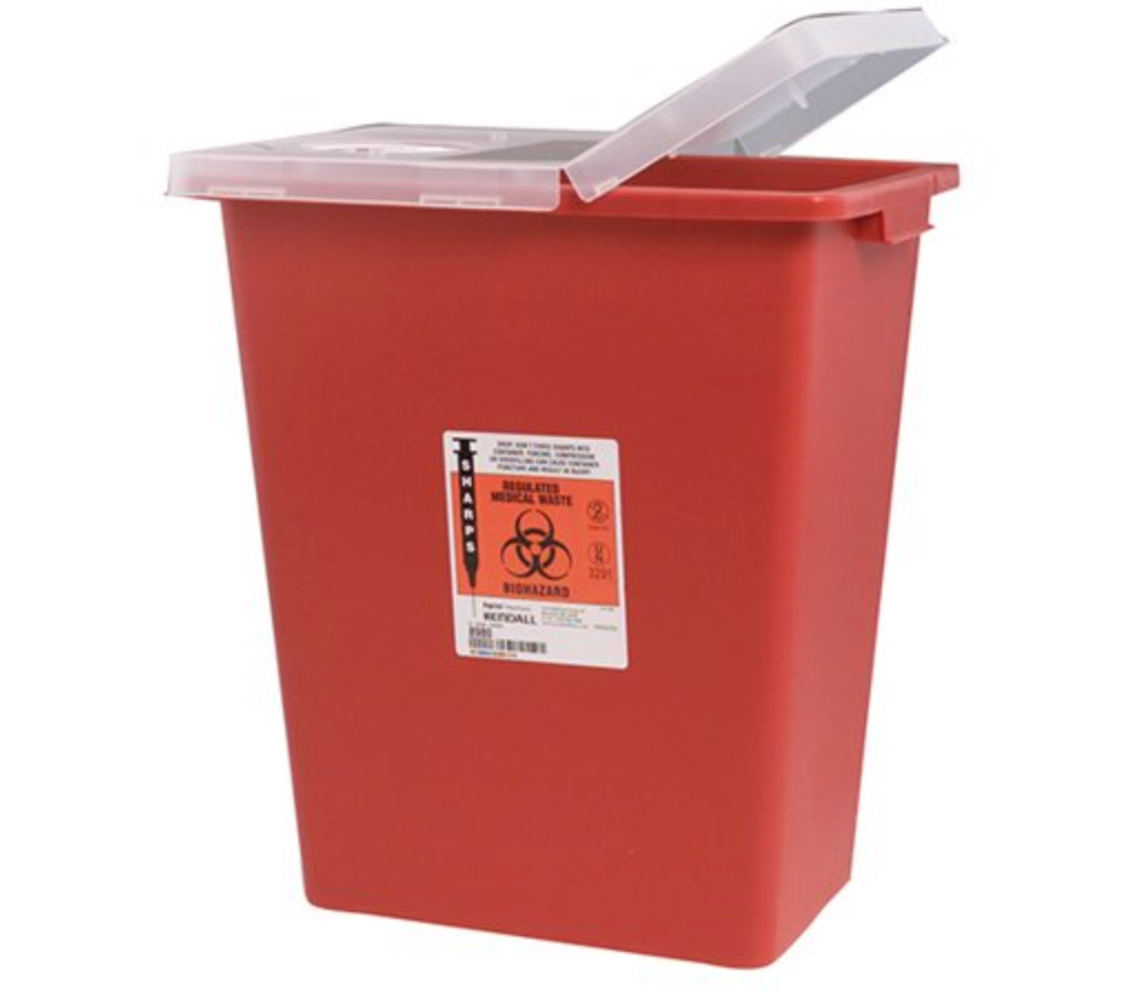 SharpSafety™ Sharps Container, Hinged Lid, Red, 18 Gallon, 1/EA, 5/CS