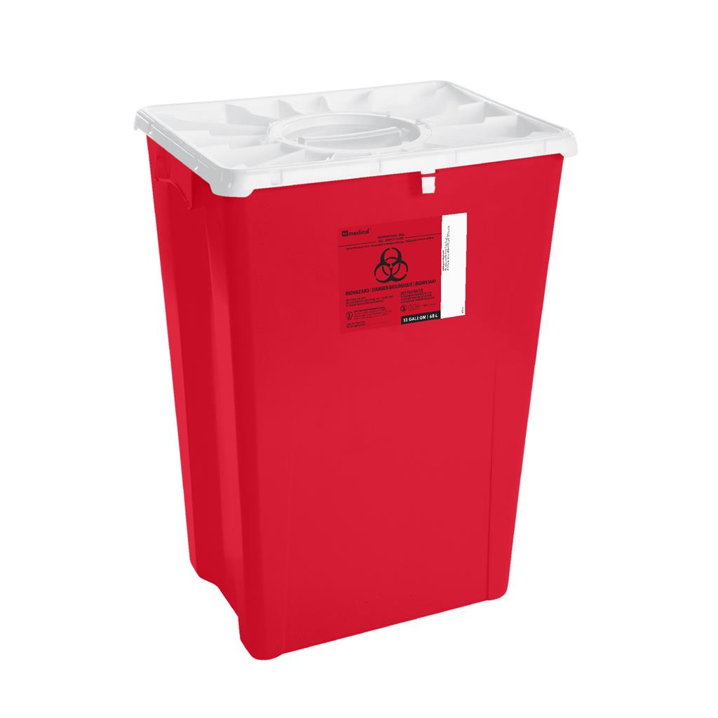 18 Gal SHARPS USA RED Disposable Container w/Port/Duo Lid 1/EA, 7/CS