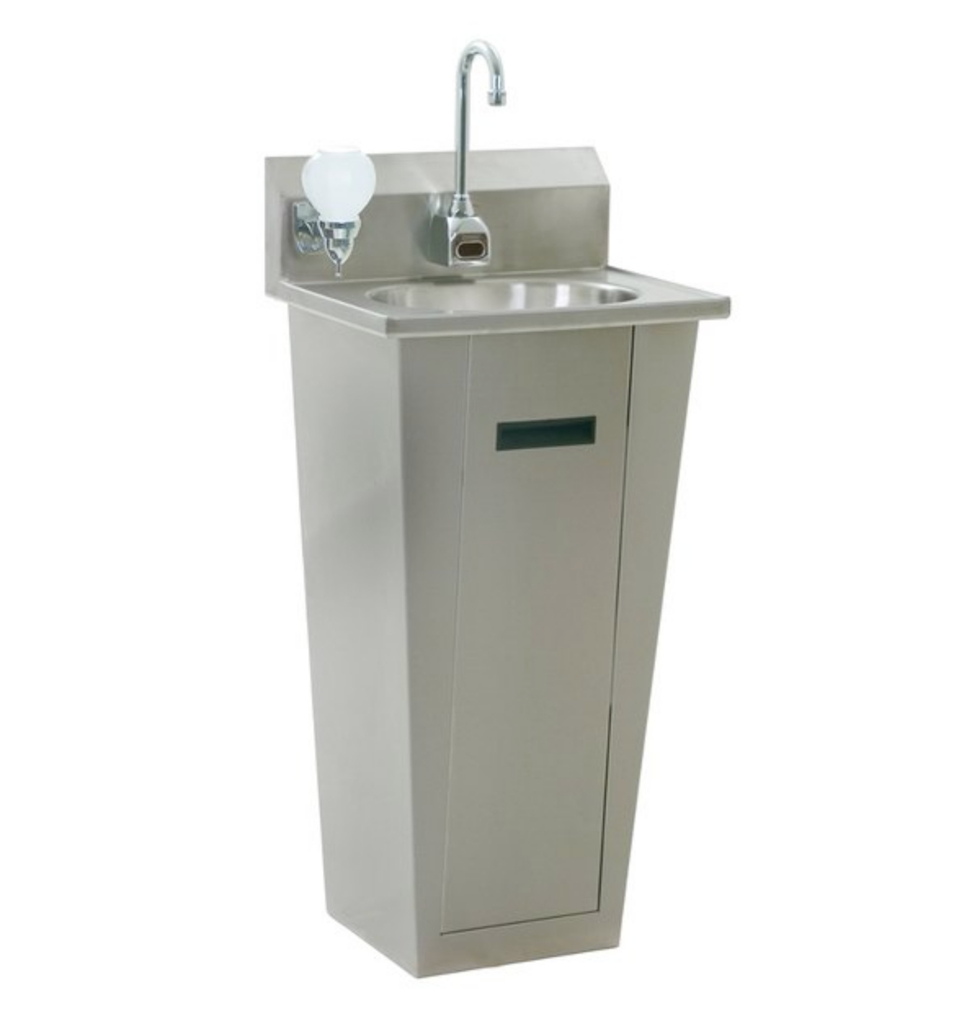 SPECFAB* Hand Sink with Pedestal Mounted Base, Includes 3 Sided Flat (No Access Door) Custom Non-Tap