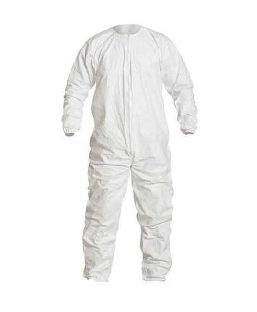 Cleanroom Coverall, DuPont, Tyvek, IsoClean, Size Large, White, Disposable, Zipper Front, Elastic Wr