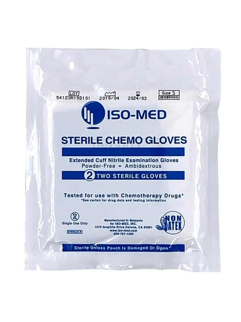 Sterile Chemo 12" Extended Cuff, Powder-Free Nitrile Synthetic Glove - Small ,200 Pair/cs,50 Pair/ea