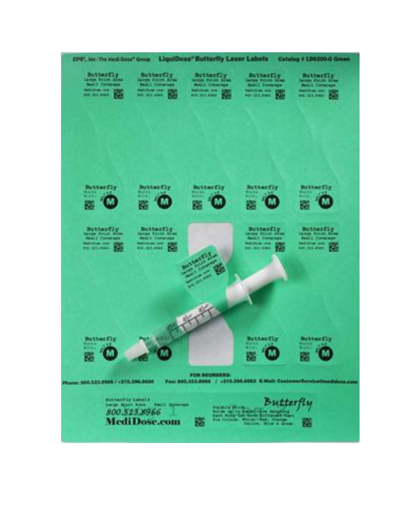 LiquiDose Butterfly Laser/Ink Jet Labels 1-1/4" x 4-1/4" Green 1000/pack