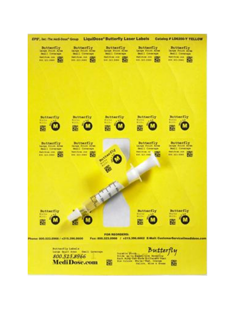 LiquiDose Butterfly Laser/Ink Jet Labels 1-1/4" x 4-1/4" Yellow 1000/doses