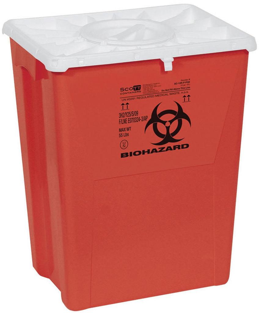 PG-II Flat Sharps Container with Port Lid, Red, 12 gal., 1/EA 8/CS