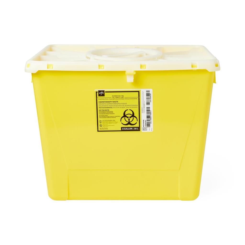 PG-II Flat Sharps Container for Chemotherapy Waste with Port Lid, Yellow, 8 gal., 1/EA 9/CS