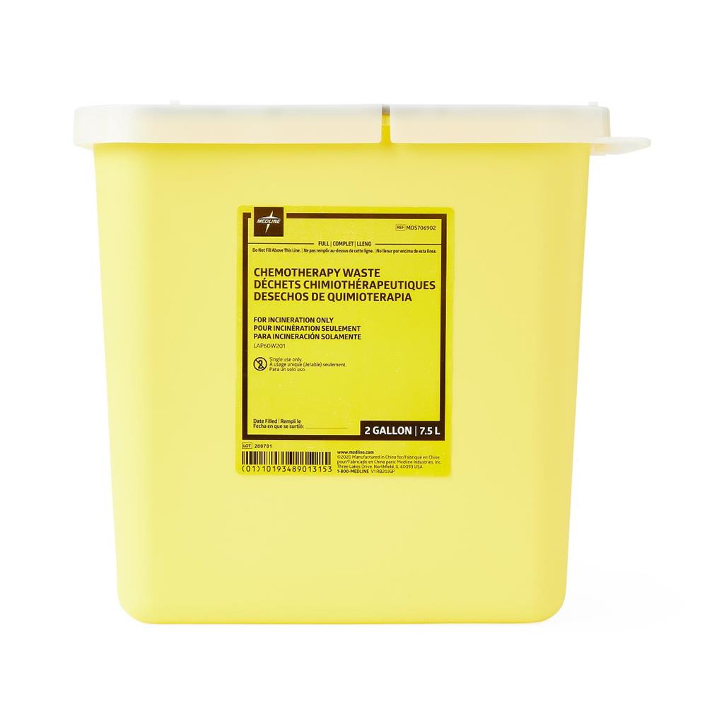 Chemotherapy Waste Container with Hinge Top, Yellow, 2 gal., 1/EA, 20/CS