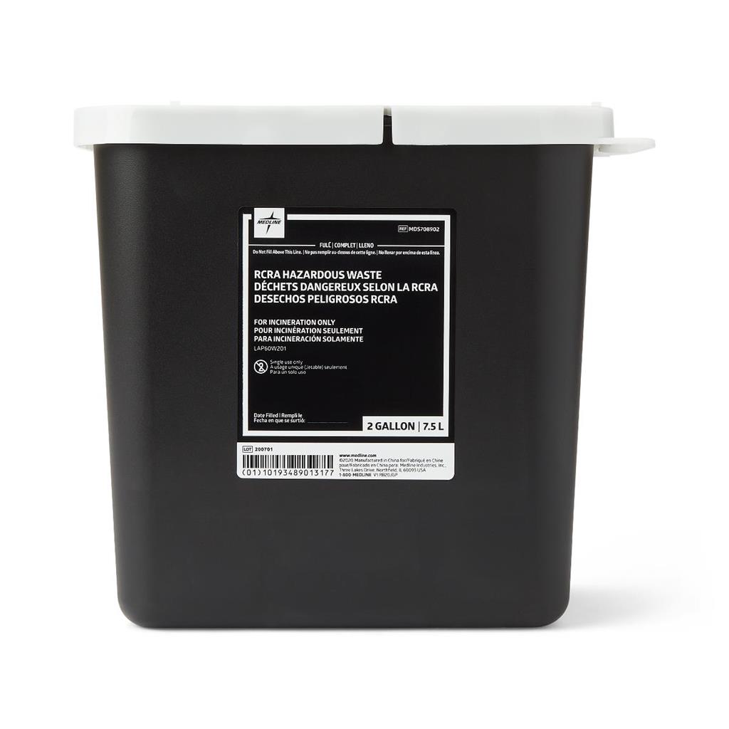 RCRA Biohazard Waste Container with Hinge Top, Black, 2 gal., 20/CS