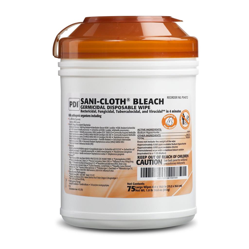 Sani-Cloth® Bleach Surface Disinfectant Cleaner Premoistened Germicidal Wipe Canister 1/EA 12/CS