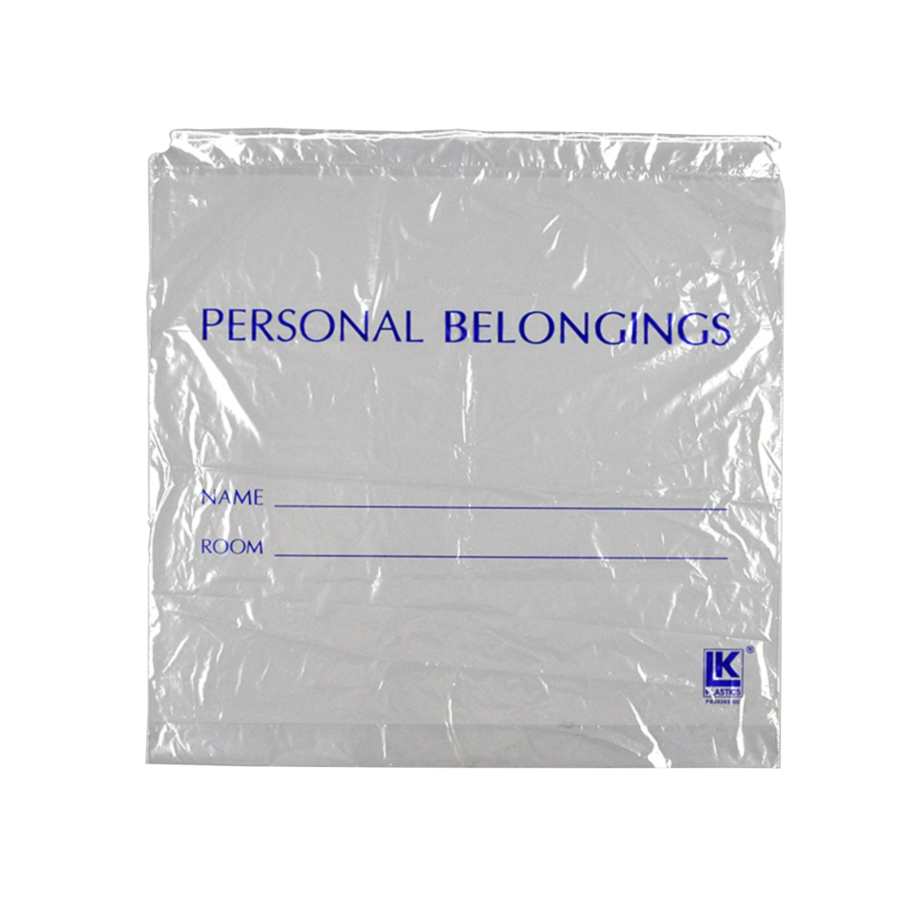 20" x 20" + 3"BG 1.2 mil Clear Personal Belongings Bag w/ Cordstring Closure, 250/CS
