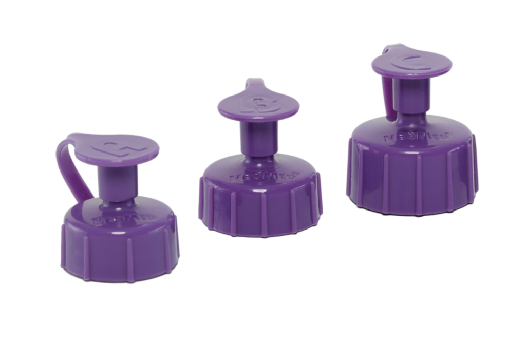 NeoMed ENFit Pharmacy Cap, Non-Sterile, Purple, Size E (28 mm), 25 per Dispenser