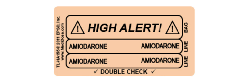 Line Tracing Label - AMIODARONE Black Text on Peach Background 1000/Labels/roll