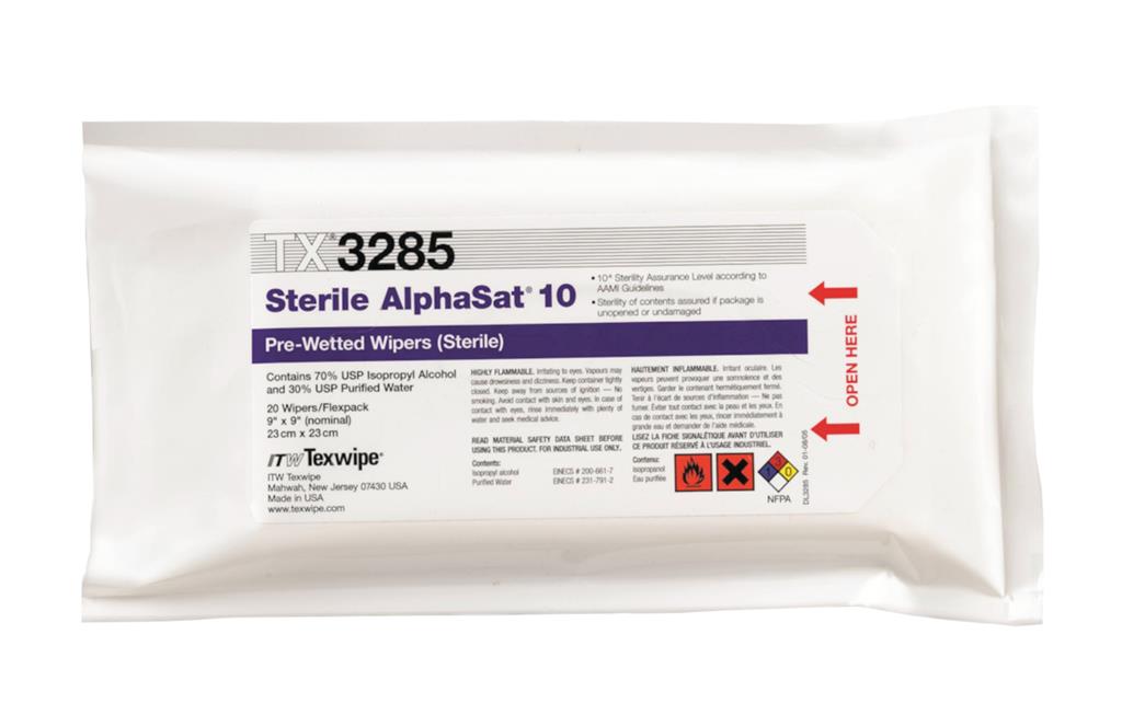 Sterile AlphaSat® 10  9"x9" (23cm x 23cm), folded pre-wetted w/ 70% IPA, 20/EA, 400/CS