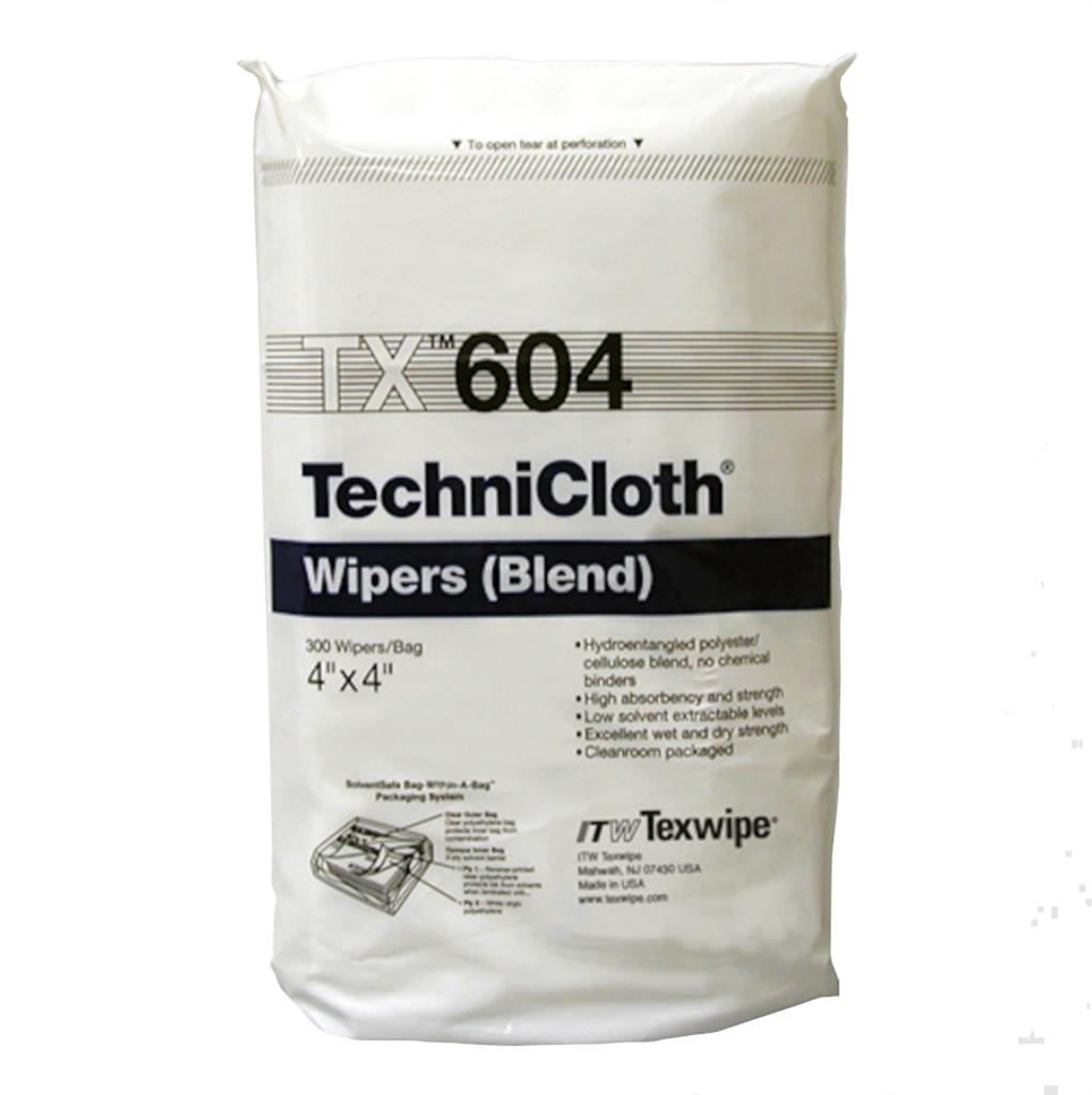 TechniCloth 4" x 4" (10 cm x 10 cm) nonwoven, cellulose/polyester-blend wipers 1,200 wipers/bag