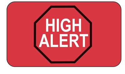 High Alert Labels, Red with Red Stop Sign and White Text, 1¾" x 1", 10/EA