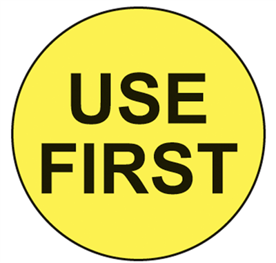 Use First Labels, Yellow with Black text, 1,000/EA