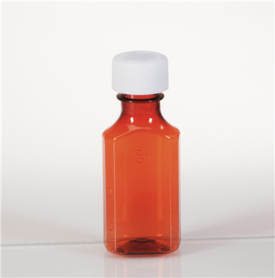Amber Plastic Oval Medicine Bottles, 2 oz., 100/CS
