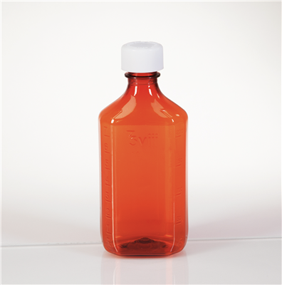 Amber Plastic Oval Medicine Bottles, 8 oz., 100/CS