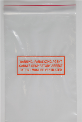 Warning Paralyzing Agent Bags, 6 x 9, 100/EA
