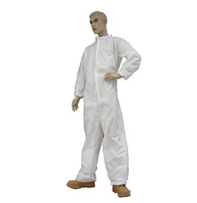 COVERALLS, WHITE M.P. FILM COATED, COLLAR, XLG 25/case