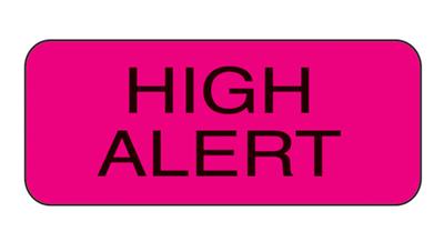 High Alert Labels, HV Pink with Black Text, 1½ x ⅝, 1000/EA