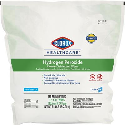 Clorox Healthcare Hydrogen Peroxide Cleaner Disinfectant Wipes Refill, 185/EA, 370/CS