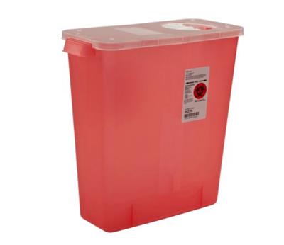 SharpSafety™ Sharps Container, Rotor/Hinged Lid, Transparent Red, 3 Gallon, 1/EA, 10/CS