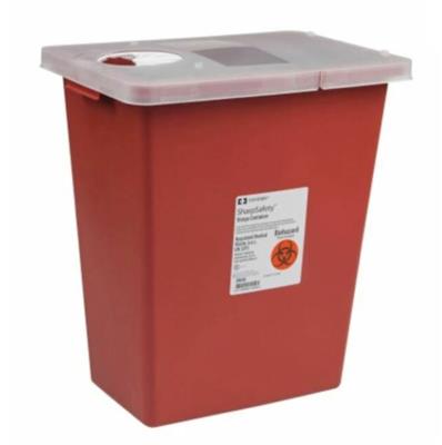 SharpSafety™ Sharps Container, Hinged Lid, Red, 8 Gallon, 1/EA, 10/CS