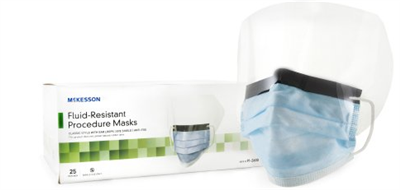 Procedure Mask with Eye Shield McKesson Anti-fog Pleated Earloops One Size Fits Most Blue NonSterile