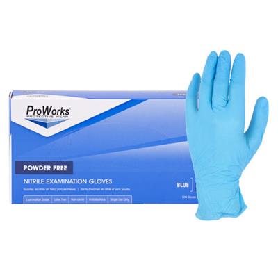 ProWorks® Disposable Nitrile Exam Grade Gloves, Powder Free, Blue, 4 mil, Small, 100/bx, 10 bxs/cs