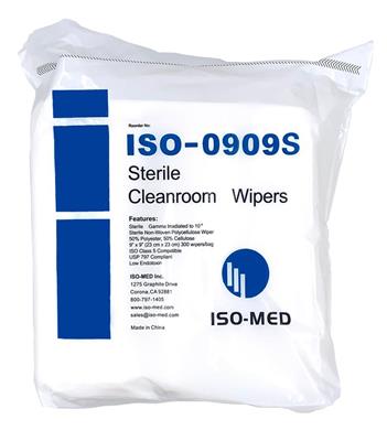 Sterile Cleanroom Wipe 9" x 9" Non-Woven Polycellulose Wiper, 50% Poly - 50% Cellulose , Double Bagg