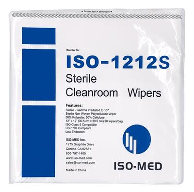 Sterile ISO-Wipe 12" x 12" Non-Woven Polycellulose Wiper, 50%Poly-50%Cellulose  Double Bagged 20 wip