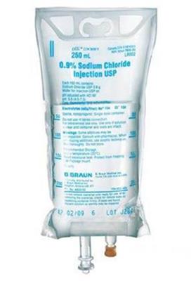 Sodium Chloride 0.9% Intravenous IV Solution Flexible Bag 250ml