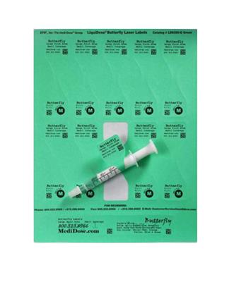 LiquiDose Butterfly Laser/Ink Jet Labels 1-1/4" x 4-1/4" Green 1000/pack