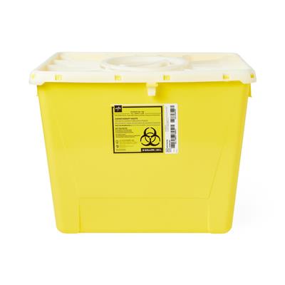PG-II Flat Sharps Container for Chemotherapy Waste with Port Lid, Yellow, 8 gal., 1/EA 9/CS