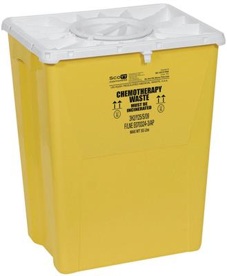 PG-II Flat Sharps Container for Chemotherapy Waste with Port Lid, Yellow, 12 gal., 1/EA 8/CS
