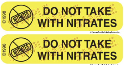 Auxiliary Label - Do Not Take With Nitrates, 1,000 Labels